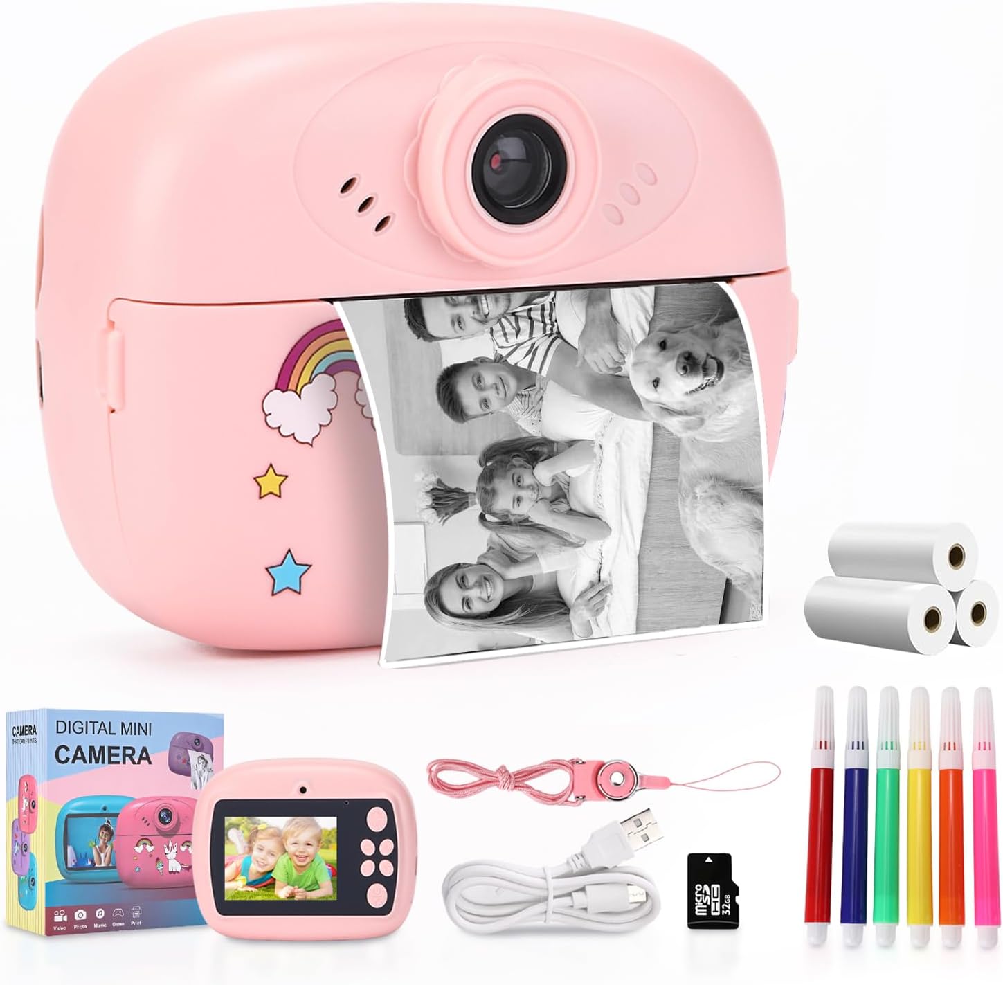 BowLift | Instant Print Kids Camera with Dual Lens, HD Video and Creative Kit – Lymora