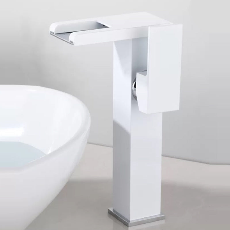 BowLift | Contemporary Square Vessel Faucet Waterfall Spout with LED Three-Color Illumination