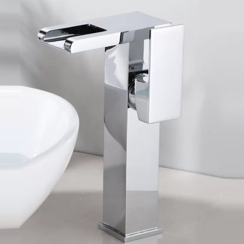BowLift | Contemporary Square Vessel Faucet Waterfall Spout with LED Three-Color Illumination
