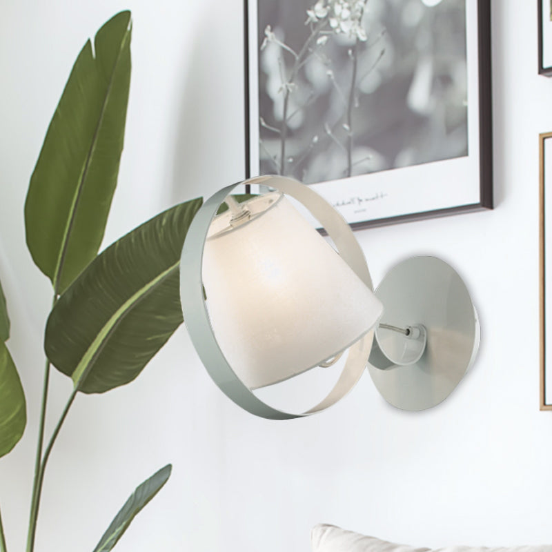 BowLift | Simple Bucket Fabric Wall Light 1-Bulb Wall Mount Light Fixture in White with Metal Ring