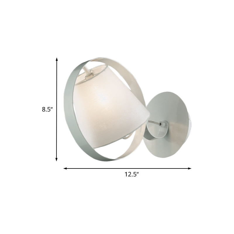 BowLift | Simple Bucket Fabric Wall Light 1-Bulb Wall Mount Light Fixture in White with Metal Ring