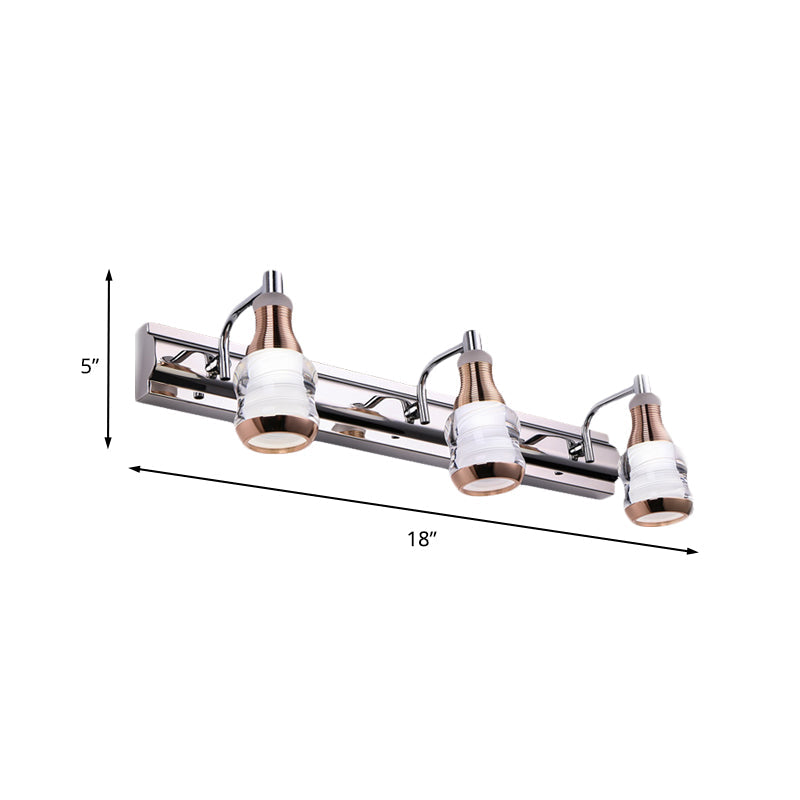 BowLift | Linear Wall Lamp Vanity Modern Metal 2/3 Bulbs 12"/18" Long Chrome LED Wall Mounted Lamp in White/Warm Light