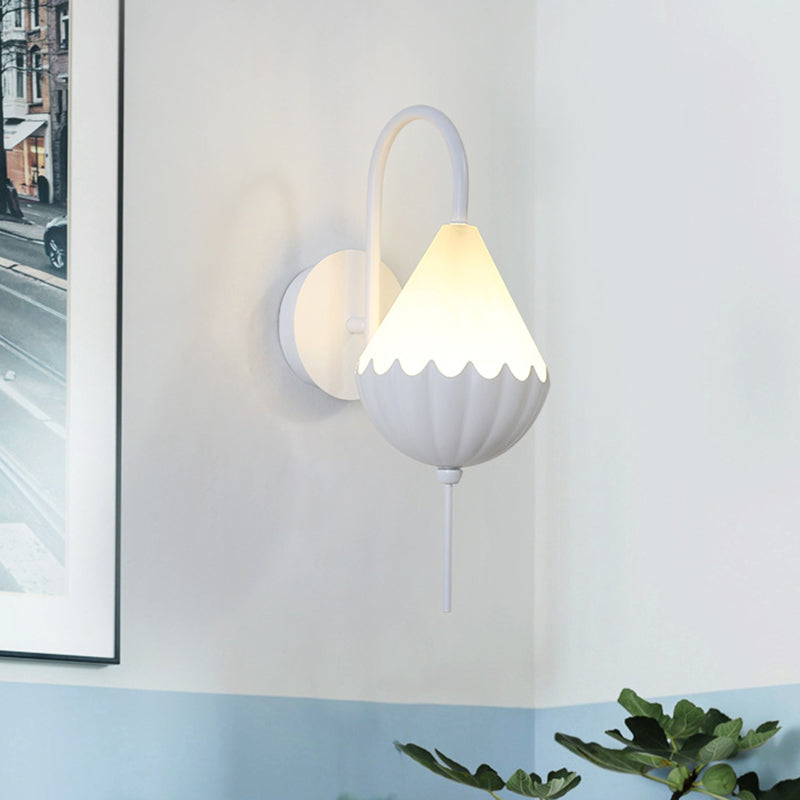 BowLift | Metallic Curved Arm Wall Light Contemporary LED Wall Sconce in White with Beaded Acrylic Shade