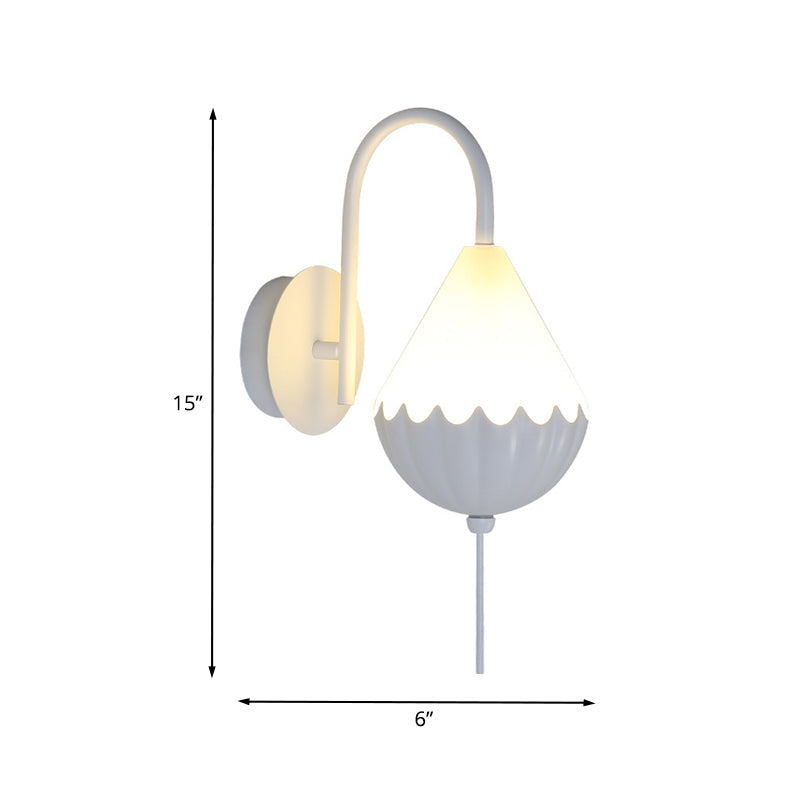 BowLift | Metallic Curved Arm Wall Light Contemporary LED Wall Sconce in White with Beaded Acrylic Shade