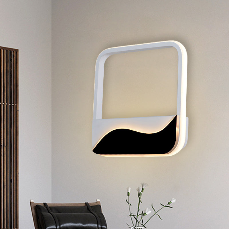 BowLift | Minimalistic LED Wall Mount Light White and Black Square Frame Wall Lamp with Acrylic Shade in Warm/White Light