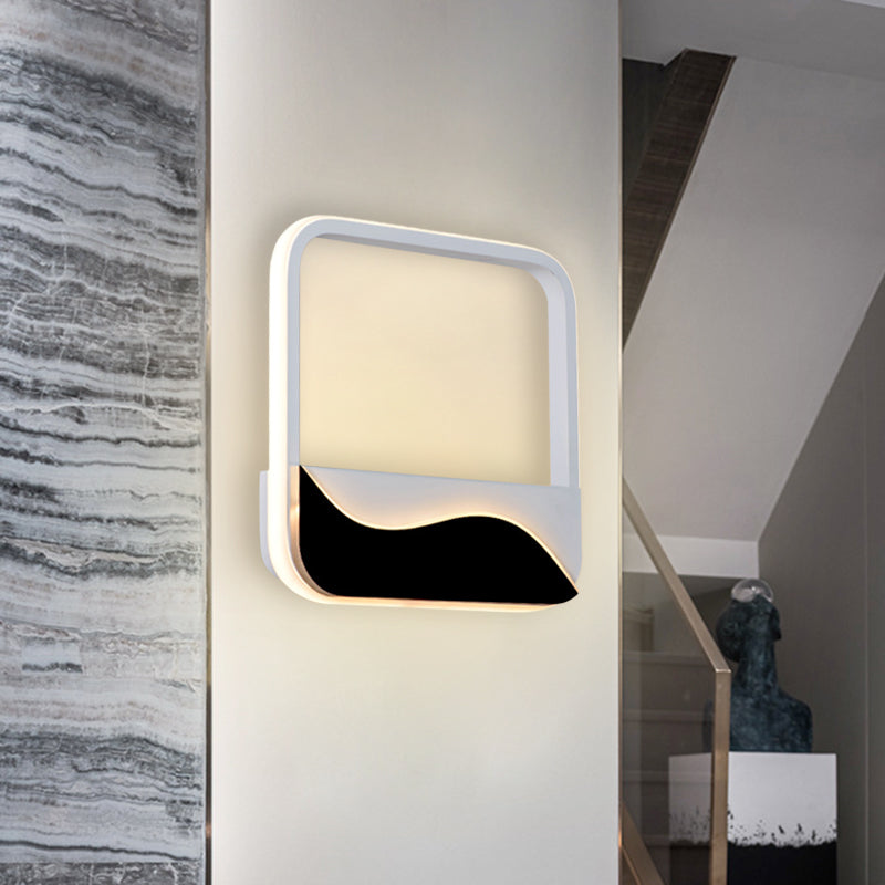 BowLift | Minimalistic LED Wall Mount Light White and Black Square Frame Wall Lamp with Acrylic Shade in Warm/White Light
