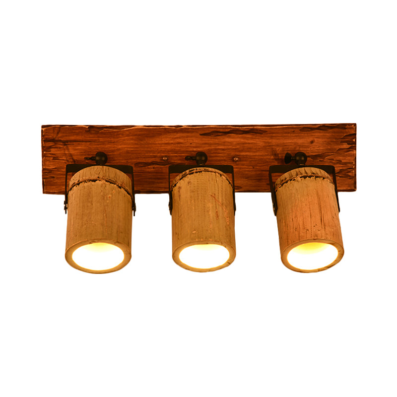 BowLift | Vintage Cylinder Wall Lamp Sconces 2/3-Light Bamboo Wall Lamp in Brown with Linear Wooden Backplate