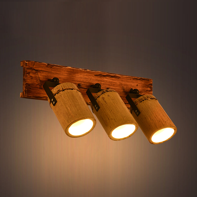 BowLift | Vintage Cylinder Wall Lamp Sconces 2/3-Light Bamboo Wall Lamp in Brown with Linear Wooden Backplate