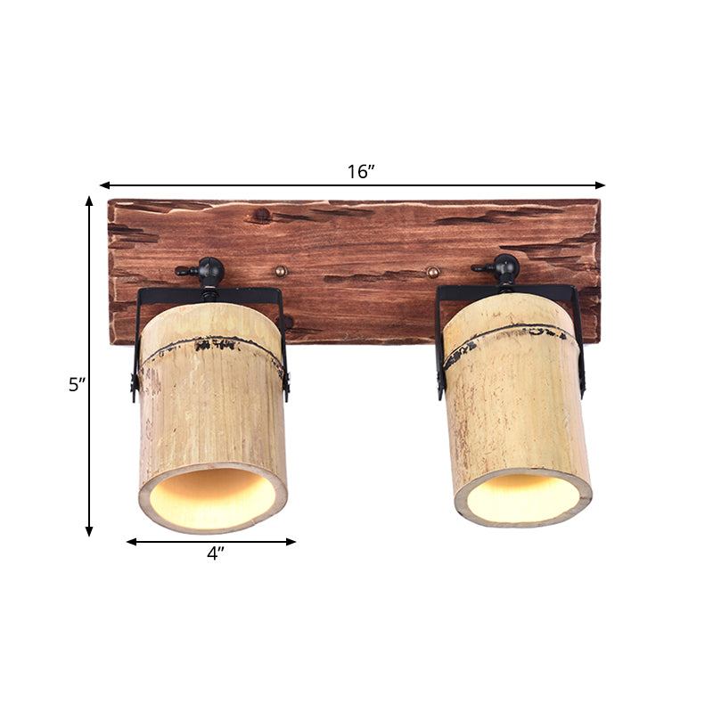 BowLift | Vintage Cylinder Wall Lamp Sconces 2/3-Light Bamboo Wall Lamp in Brown with Linear Wooden Backplate