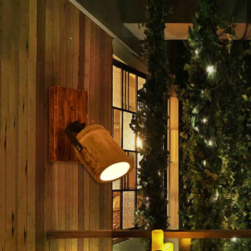 BowLift | Vintage Cylinder Wall Lamp Sconces 2/3-Light Bamboo Wall Lamp in Brown with Linear Wooden Backplate