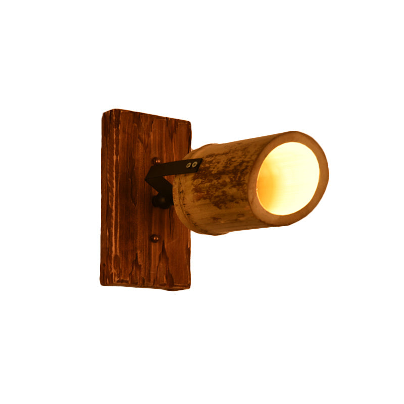 BowLift | Vintage Cylinder Wall Lamp Sconces 2/3-Light Bamboo Wall Lamp in Brown with Linear Wooden Backplate