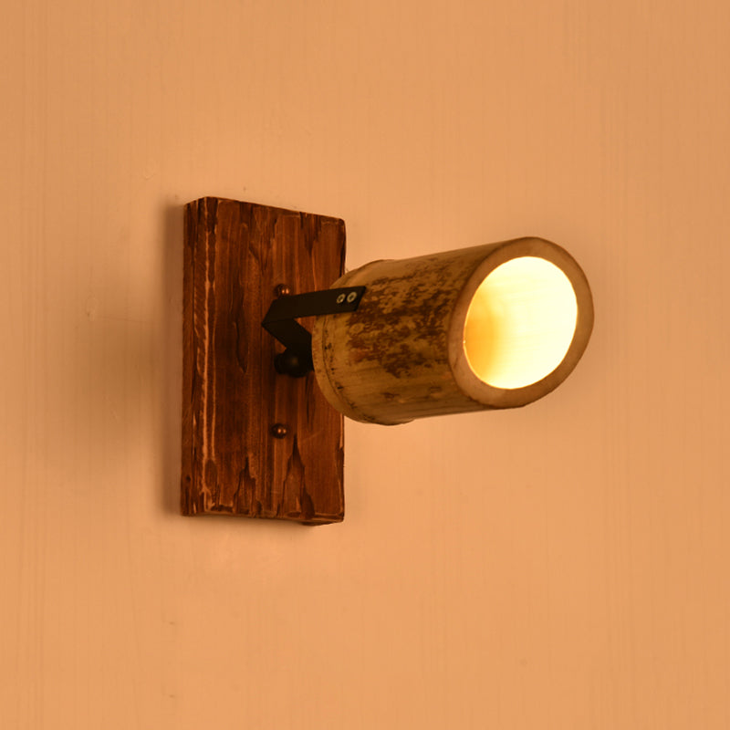 BowLift | Vintage Cylinder Wall Lamp Sconces 2/3-Light Bamboo Wall Lamp in Brown with Linear Wooden Backplate