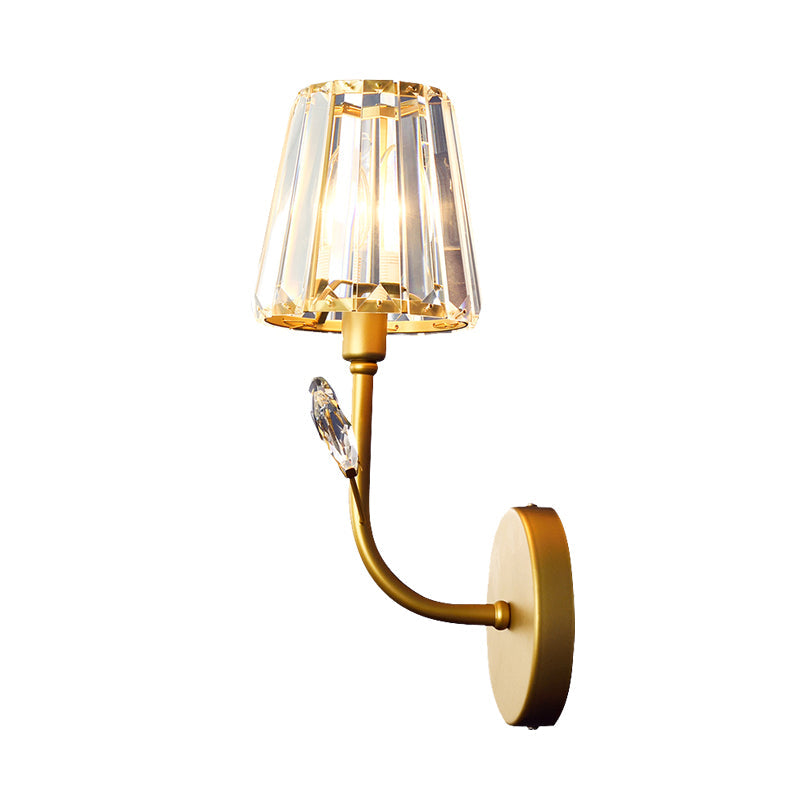BowLift | Brass-finish conical wall lighting Minimalist 1/2-light crystal wall lamp with curved arm