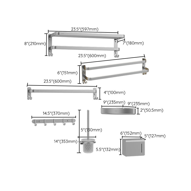 BowLift | Minimalism Gray Bathroom Accessories Set Contemporary Style Aluminum Towel Rack