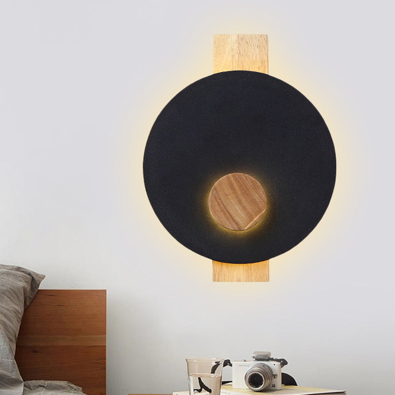 BowLift | Black/Gray/White Disc Wall Light Minimalist LED Metal Wall Lamp with Wooden Back for the Bedroom