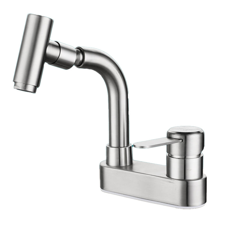 BowLift | Center set bathroom faucet stainless steel lever handle 2 holes swivel sink faucet