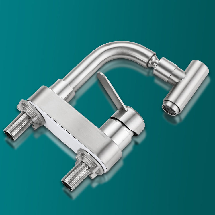 BowLift | Center set bathroom faucet stainless steel lever handle 2 holes swivel sink faucet