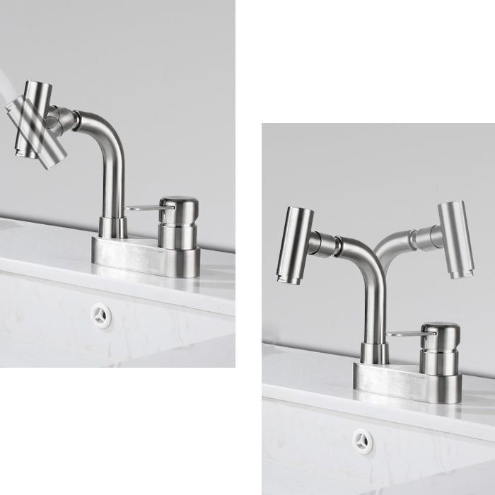 BowLift | Center set bathroom faucet stainless steel lever handle 2 holes swivel sink faucet