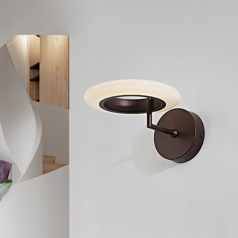 BowLift | Coffee/White Round Lighting Wall Lamp Modernist Acrylic LED Wall Light with Curved Arm in Warm/Natural Light