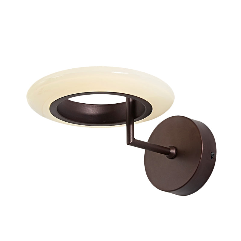 BowLift | Coffee/White Round Lighting Wall Lamp Modernist Acrylic LED Wall Light with Curved Arm in Warm/Natural Light