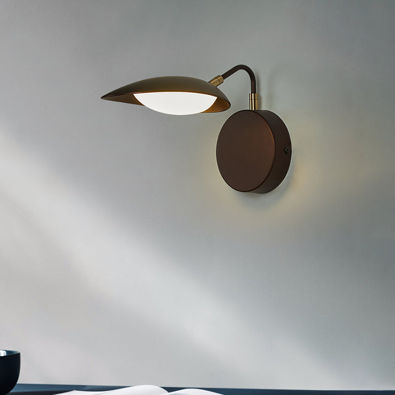 BowLift | Metal Rotatable Oval Wall Mounted Light Fixture Modernist Coffee LED Wall Lamp Wall Light with Adjustable Arm for the Bedroom in Warm/Natural Light