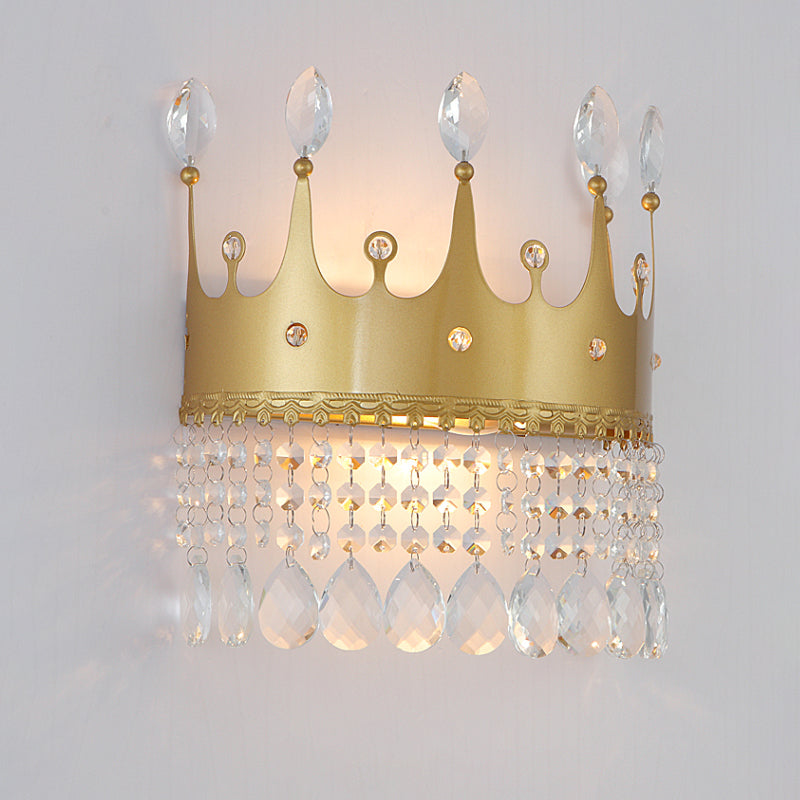 BowLift | Contemporary Crown Wall Light Wall Lamp 2 Bulbs Metallic Wall Mounted Lamp Fixture in Gold with Crystal Drops