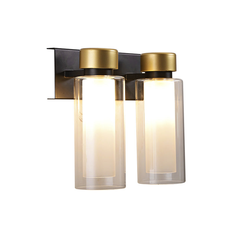 BowLift | Brass Dual Cylinder Wall Lamp Post-Modern 2 Lamps Clear Glass LED Wall Mount Lamp