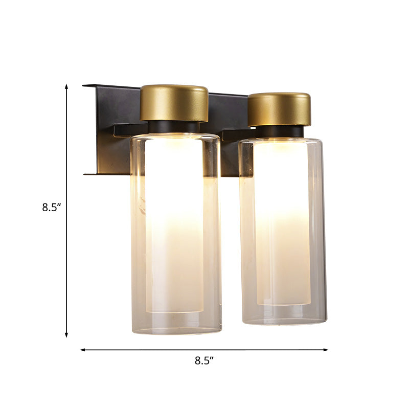 BowLift | Brass Dual Cylinder Wall Lamp Post-Modern 2 Lamps Clear Glass LED Wall Mount Lamp