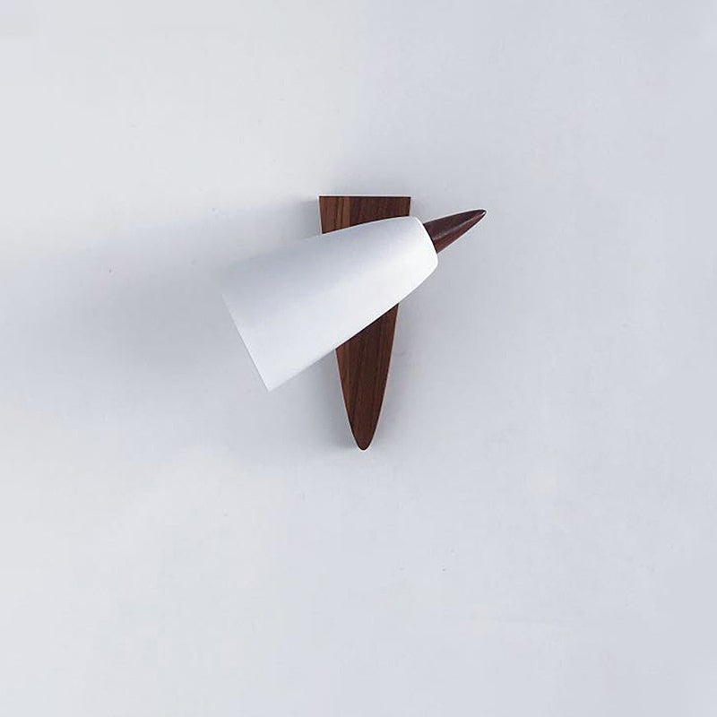 BowLift | Cone Metal Wall Mount Light Modern 1-Bulb White Wall Light Fixture with Triangle Wood Backplate