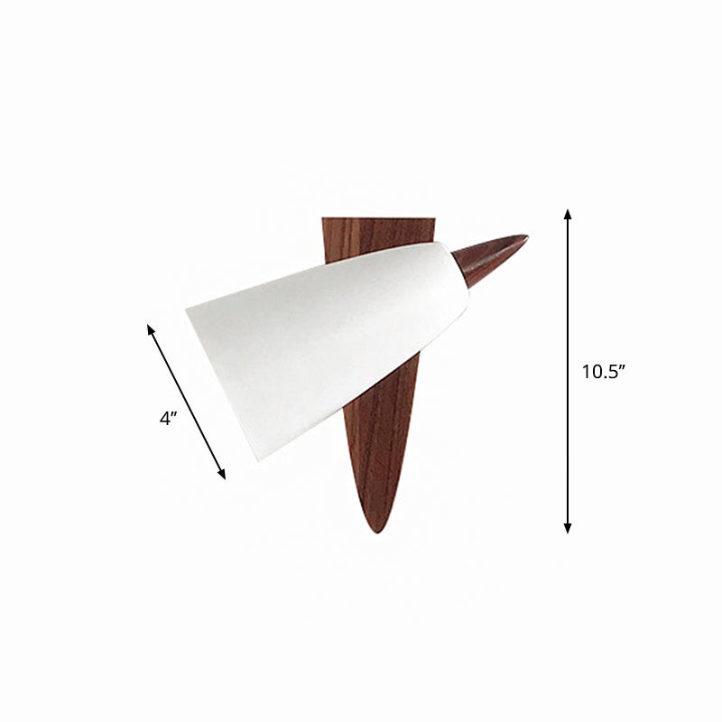 BowLift | Cone Metal Wall Mount Light Modern 1-Bulb White Wall Light Fixture with Triangle Wood Backplate