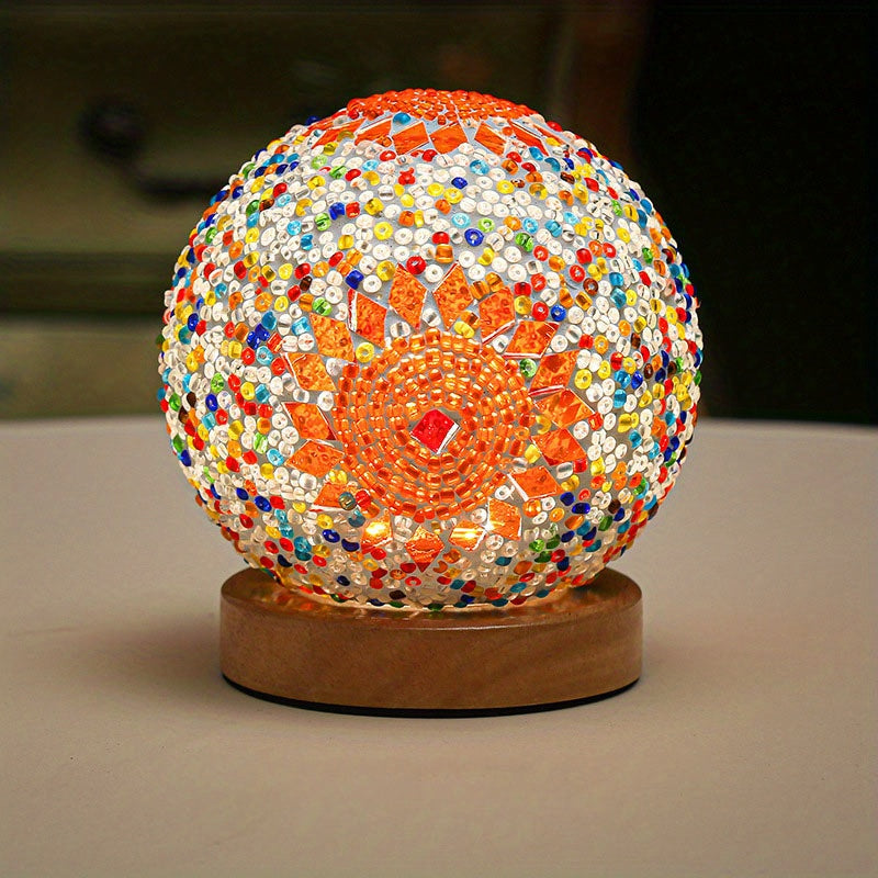 BowLift | Mosaic glass ball table lamp with wooden base - Turkish Moroccan inspired