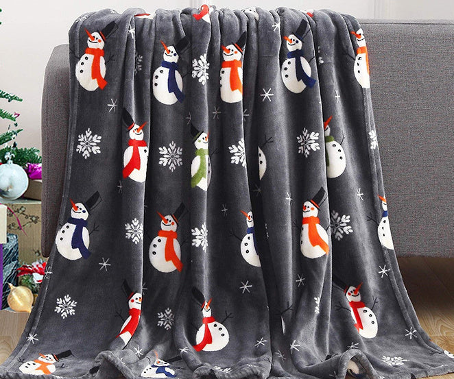 BowLift | Christmas Elk Snowman Santa Claus Print Blanket Winter Double-sided Flannel Blanket
