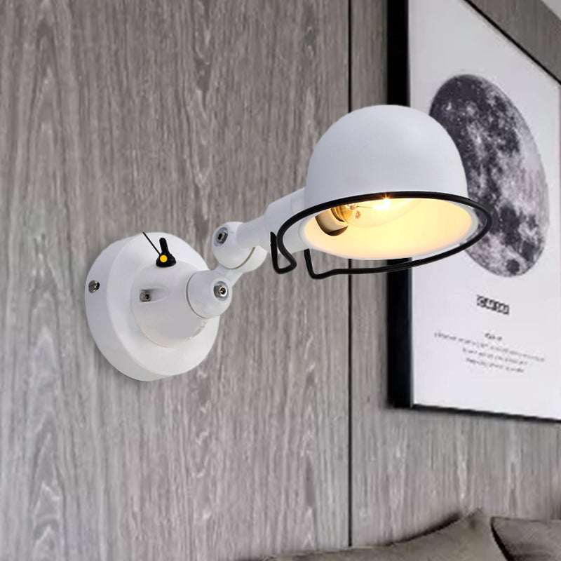 BowLift | Metallic Dome Shade Wall Lighting Vintage Style 1 Light Bedroom Rotatable Wall Lamp with Ring in White/Red