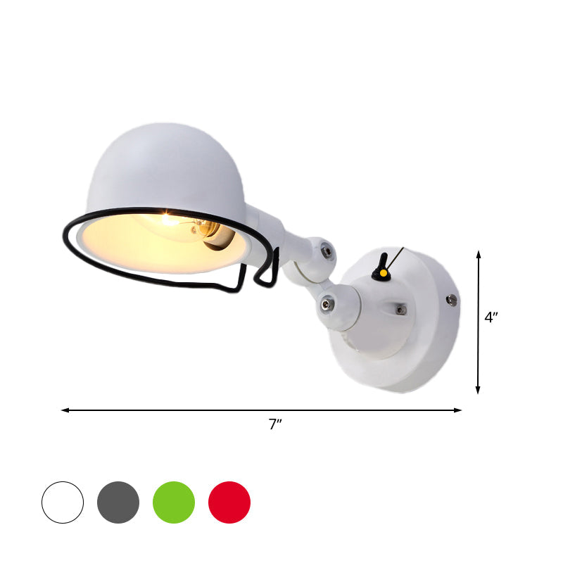 BowLift | Metallic Dome Shade Wall Lighting Vintage Style 1 Light Bedroom Rotatable Wall Lamp with Ring in White/Red