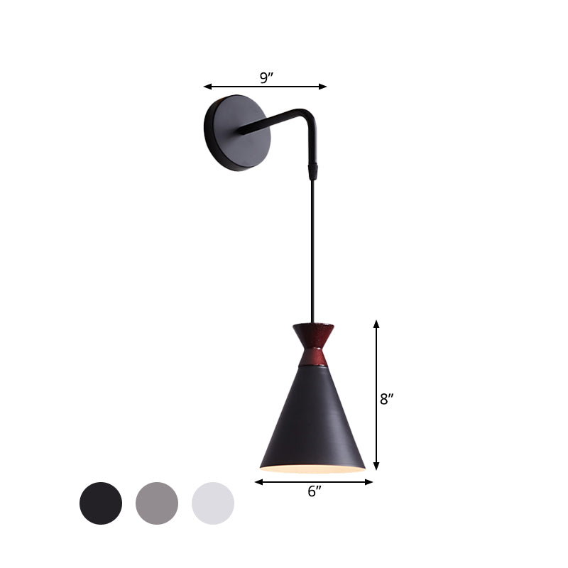 BowLift | Iron conical wall lamp wall light Minimalism 1 head Black/Grey/White wall-mounted lamp with hanging cable