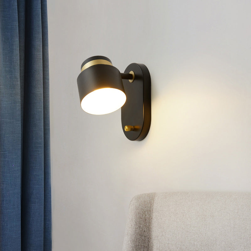 BowLift | Metal Small Drum Wall Mount Lighting Modern 1 Head Black and Gold LED Rotatable Wall Light Lamp