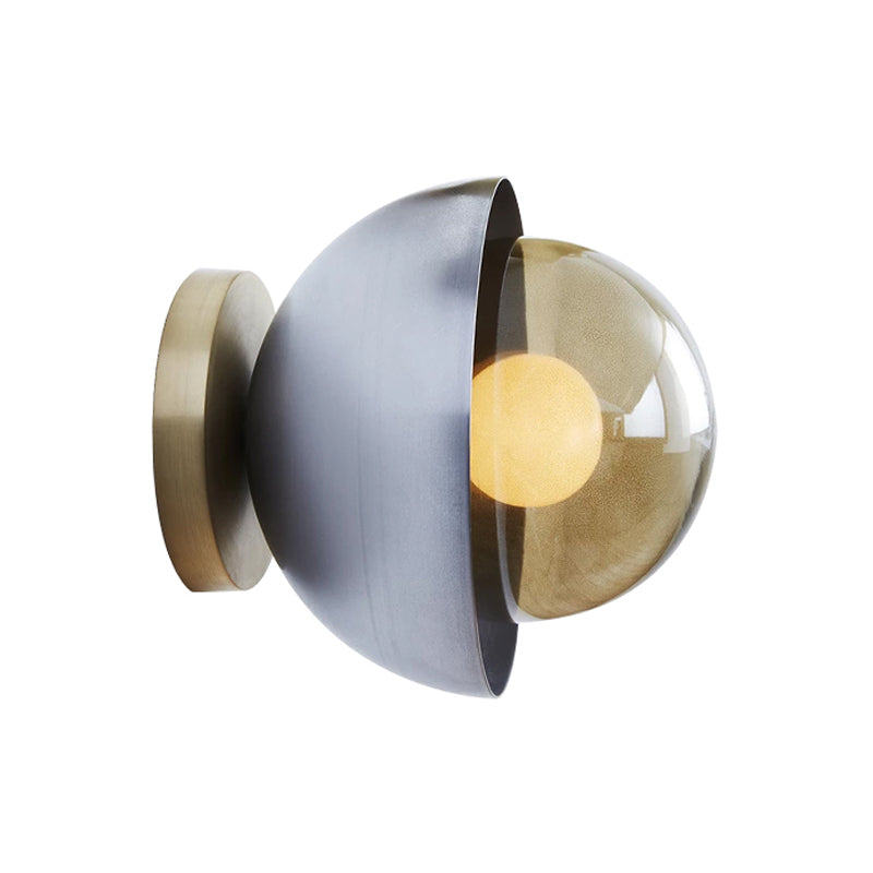 BowLift | Metallic Half-Moon Wall Lamp Modernist 1-Light Brass/Chrome Wall Light with Orb Tan Glass Shade for Hallway
