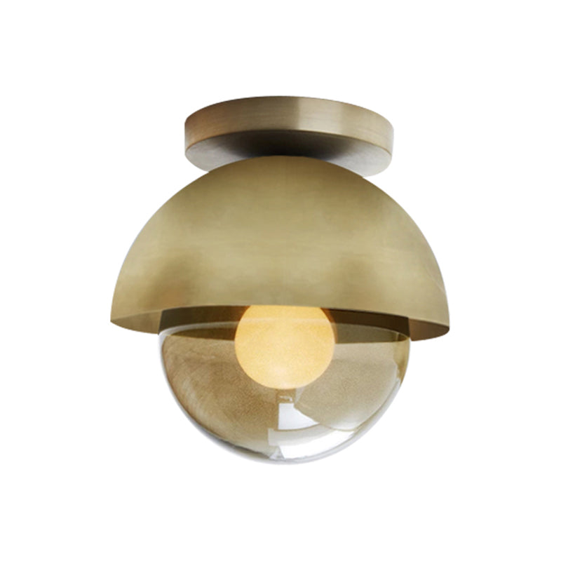 BowLift | Metallic Half-Moon Wall Lamp Modernist 1-Light Brass/Chrome Wall Light with Orb Tan Glass Shade for Hallway