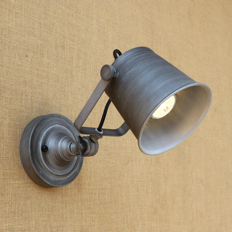 BowLift | Antique Style Bucket Wall Lamp Sconces 1 Light Iron Adjustable Wall Mounted Light in Black/Grey for Outdoor