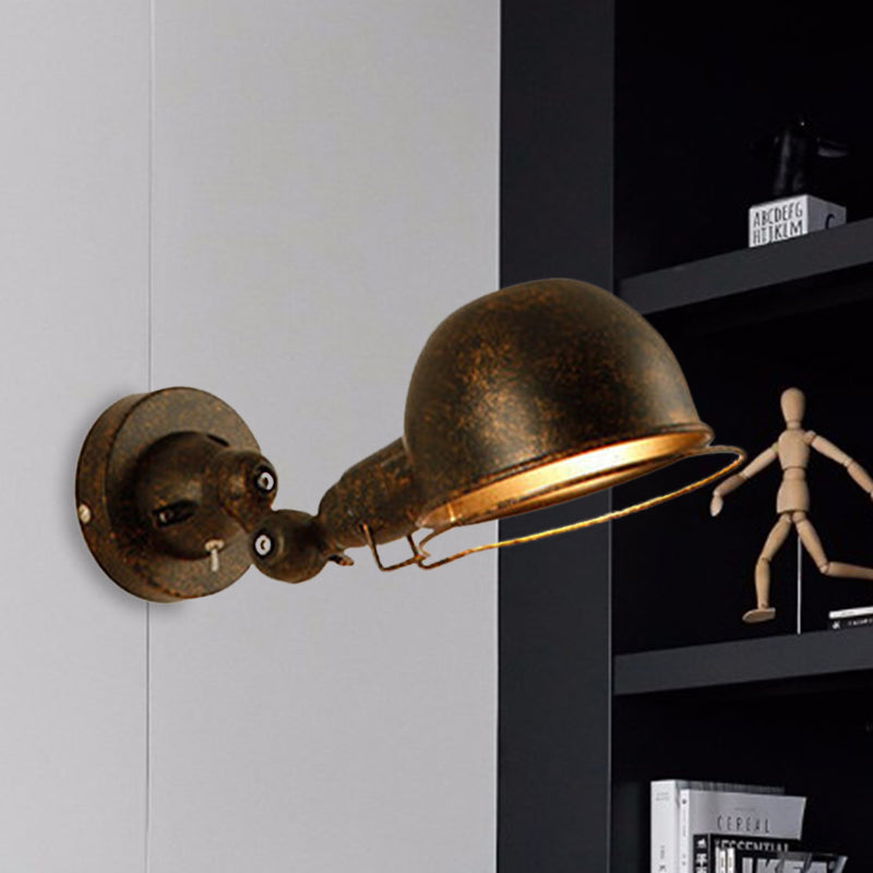 BowLift | Rust/White Dome Wall Lamp Sconces Retro Style 1 Light Dining Room Adjustable Wall Lighting with Ring
