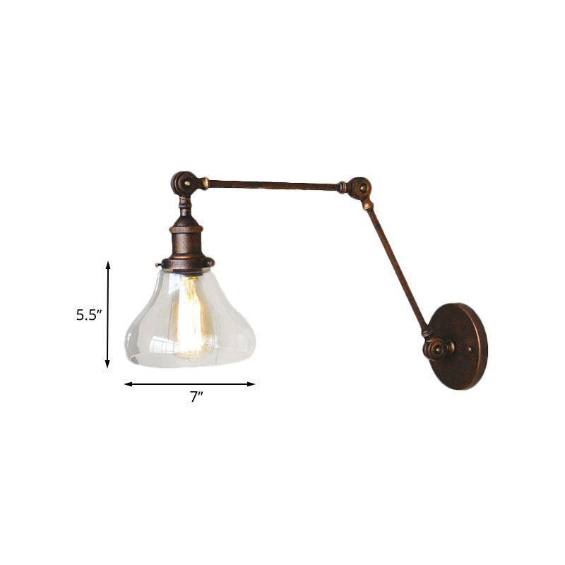 BowLift | Clear Glass Pear Shade Wall Lamp Antique 1 Light Living Room Lighting Fixture in Rustic Copper