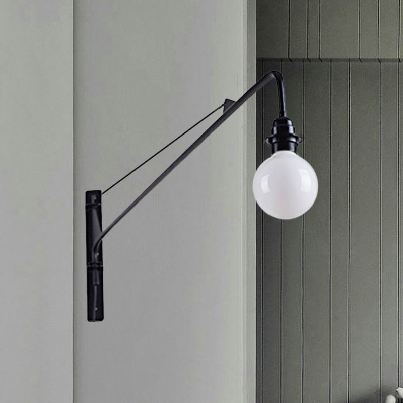 BowLift | Metal Long Arm Wall Lamp with Bare Bulb Industrial Style 1 Light Study Room Sconces Lighting in Black
