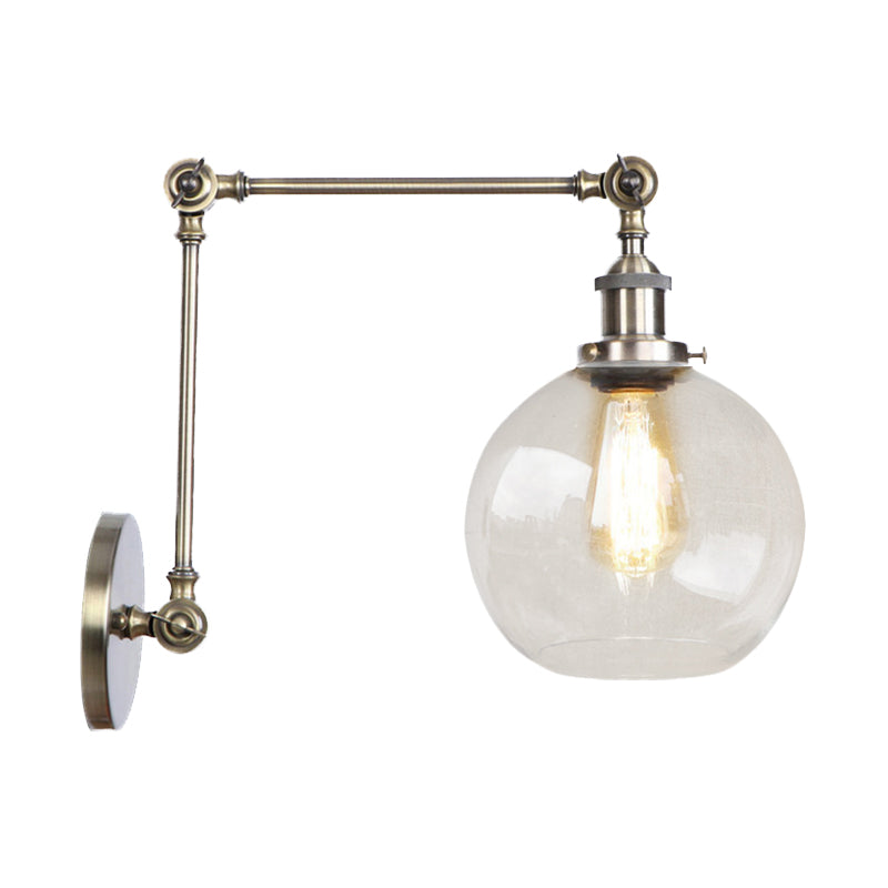 BowLift | Rustic Globe Wall Lighting Fixture 1 Bulb Clear Glass Sconces Light in Antique Brass