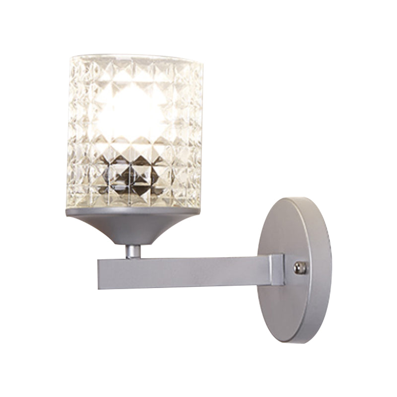 BowLift | Cylinder Clear Textured Glass Wall-mounted Modern Single Bulb Bedroom Wall Light in Black/Silver