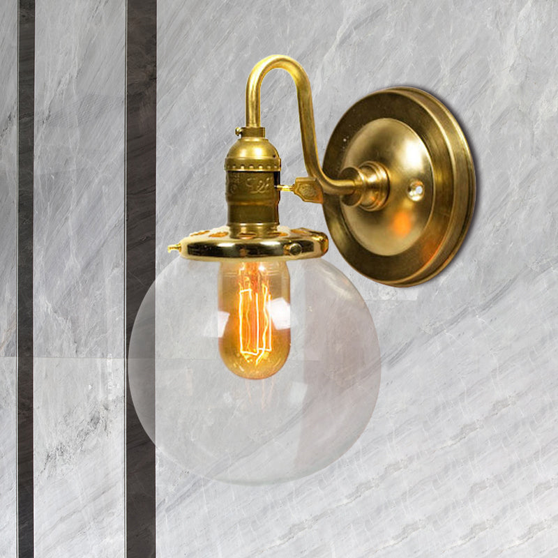 BowLift | Brass Round Wall Lighting Industrial Clear Glass 1 Light Dining Room Wall Light Fixture