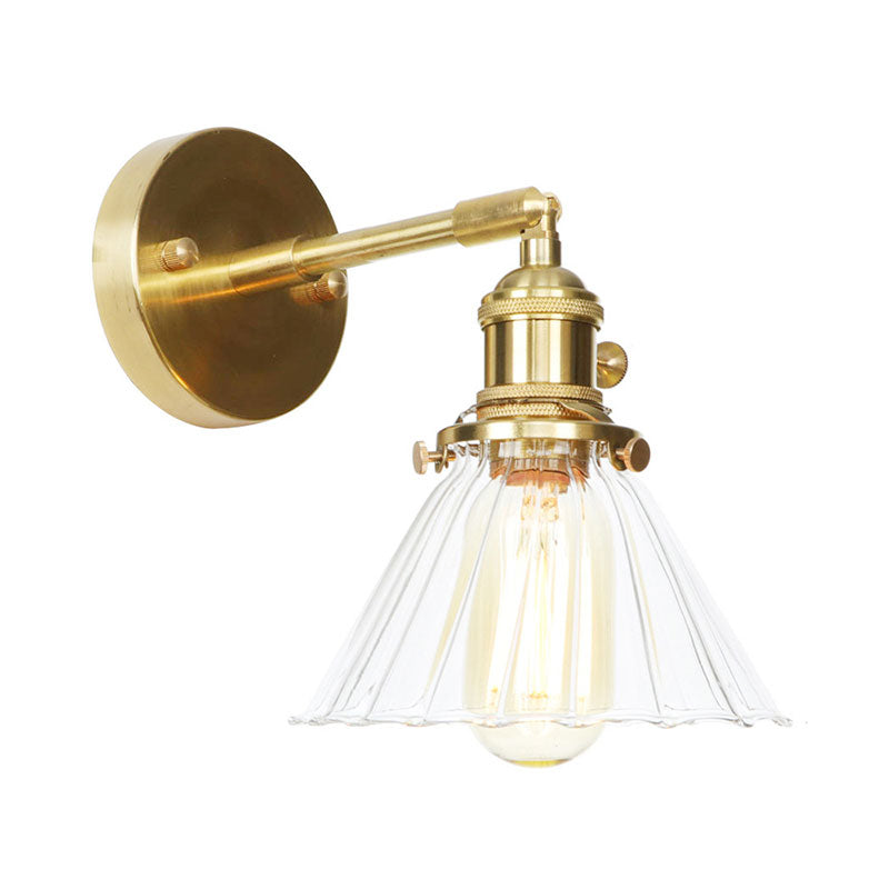 BowLift | Cone-Shaped Wall Lamp with Clear Rippled Glass Single Light Vintage Wall Lighting
