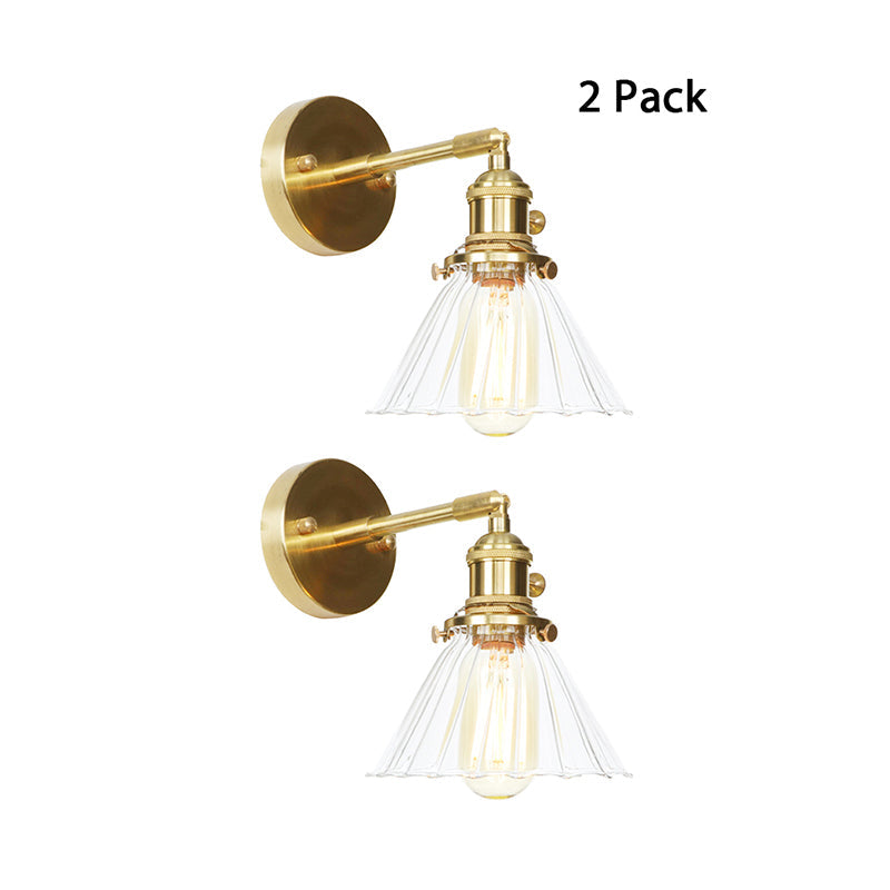 BowLift | Cone-Shaped Wall Lamp with Clear Rippled Glass Single Light Vintage Wall Lighting