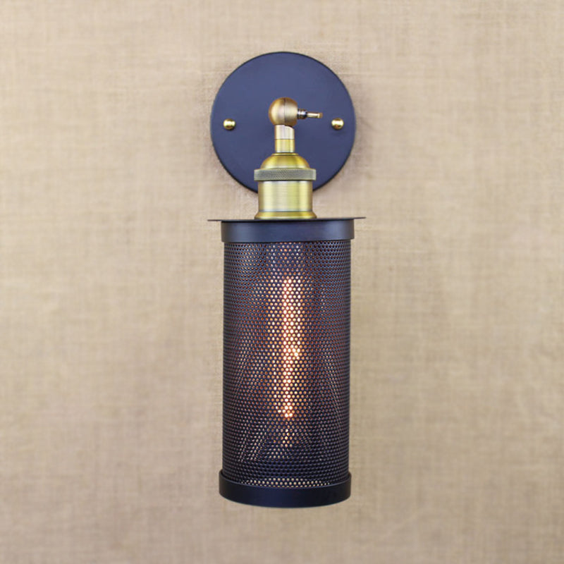 BowLift | Cylindrical Mesh Metal Shade Wall Lighting Farm 1 Light Corridor Wall Lamp in Black/Brass