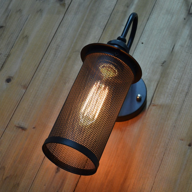 BowLift | Cylindrical Mesh Metal Shade Wall Lighting Farm 1 Light Corridor Wall Lamp in Black/Brass