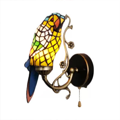 BowLift | Rustic Parrot Wall Lighting Art Glass 1 Light Art Deco Wall Lamp for Living Room